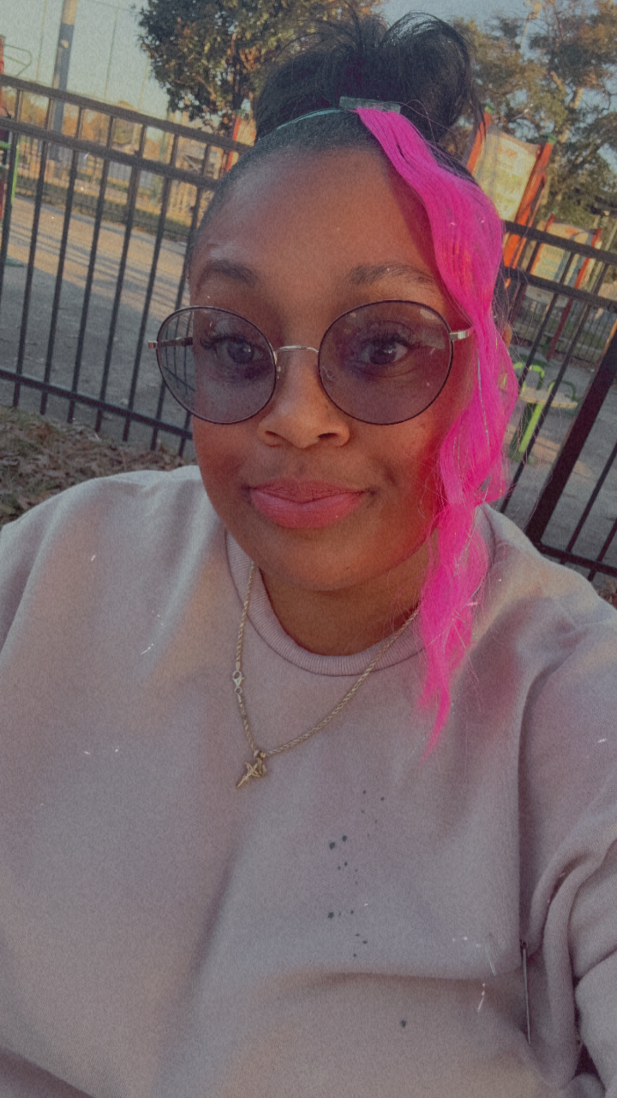 Shayla Morgan Selfie taken outside with pink hair